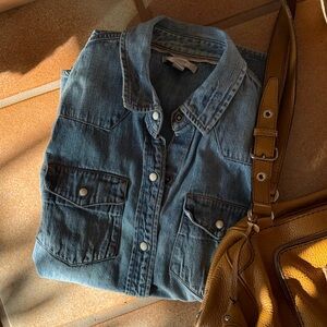 j crew light wash western denim button up